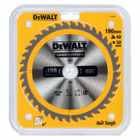 Диск пильный DeWalt твердосплавный 190х30х40 CONSTRUCTION DT1945