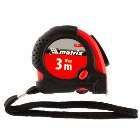 Рулетка Status Magnet fixation, 3 м х 16 мм, обрезиненный корпус, зацеп с магнитом Matrix 31019