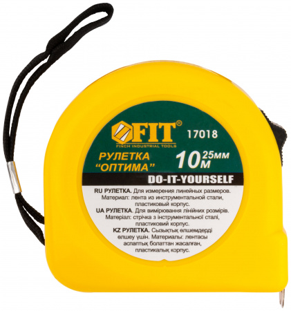 Рулетка желтая "Оптима" 10 м x 25 мм