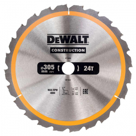 Диск пильный DeWalt твердосплавный 305х30х24 CONSTRUCTION DT1958