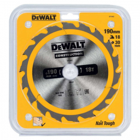 Диск пильный DeWalt твердосплавный 190х30х18 CONSTRUCTION DT1943