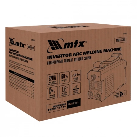 Инверторный аппарат дуговой сварки MTX MMA-220S, 220 А, ПВ60, диам.эл. 1,6-5,0 мм 94392