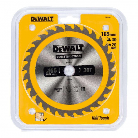 Диск пильный DeWalt твердосплавный 165х20х30 CONSTRUCTION DT1935