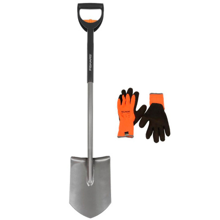 Лопата FISKARS садовая телескопическая + перчатки