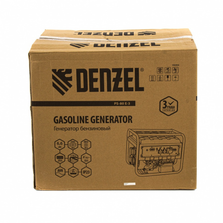 Генератор бензиновый PS 80 E-3, 6.6 кВт, 400 В, 25 л, электростартер Denzel