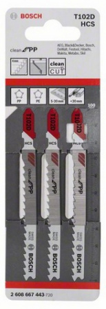 Набор пилок Bosch 3шт T102D CleanPP, пластик (443)